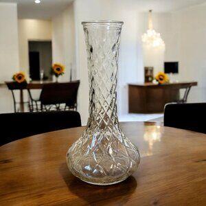 Vintage HOOSIER 4095 Clear Glass Bud Vase  Diamond Quilted Cut Size 9"
